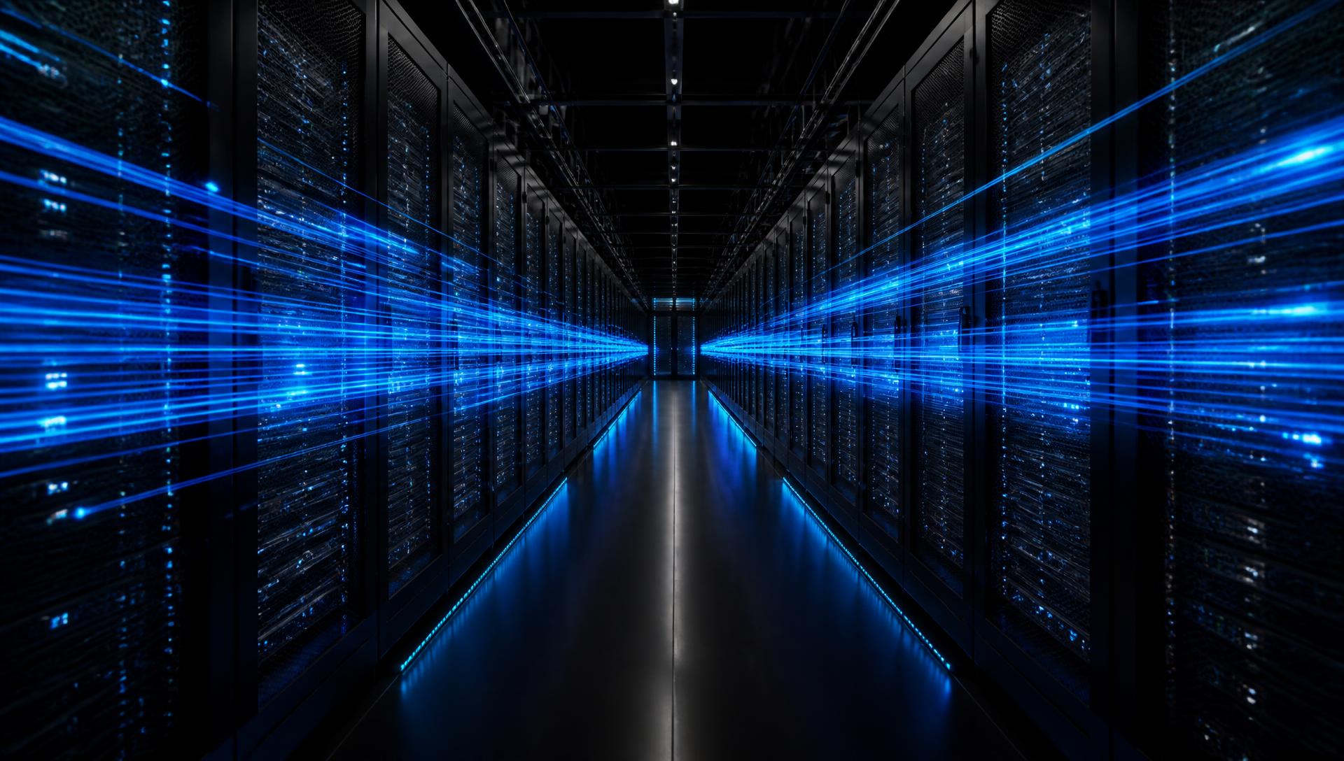 Independent Commissioning Agent Perth — PCM data hall commissioning corridor with blue data-flow light streams